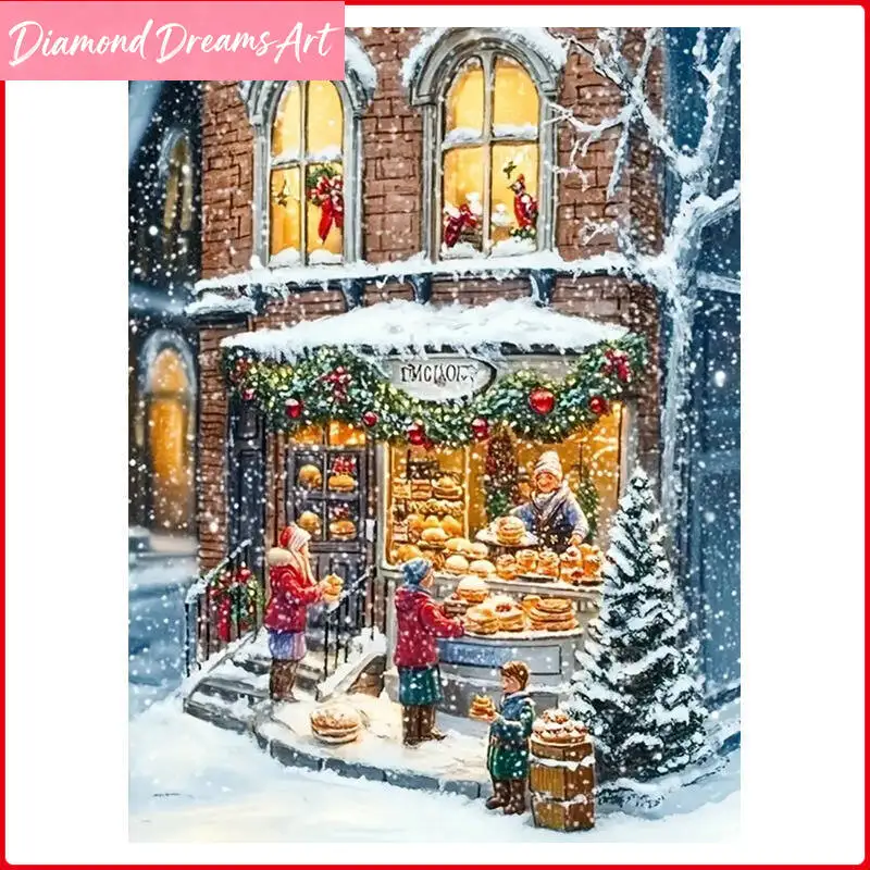 

5D Алмазная вышивка DIY: Картина с пейзажем дома и магазина, полный комплект для декора, без рамы