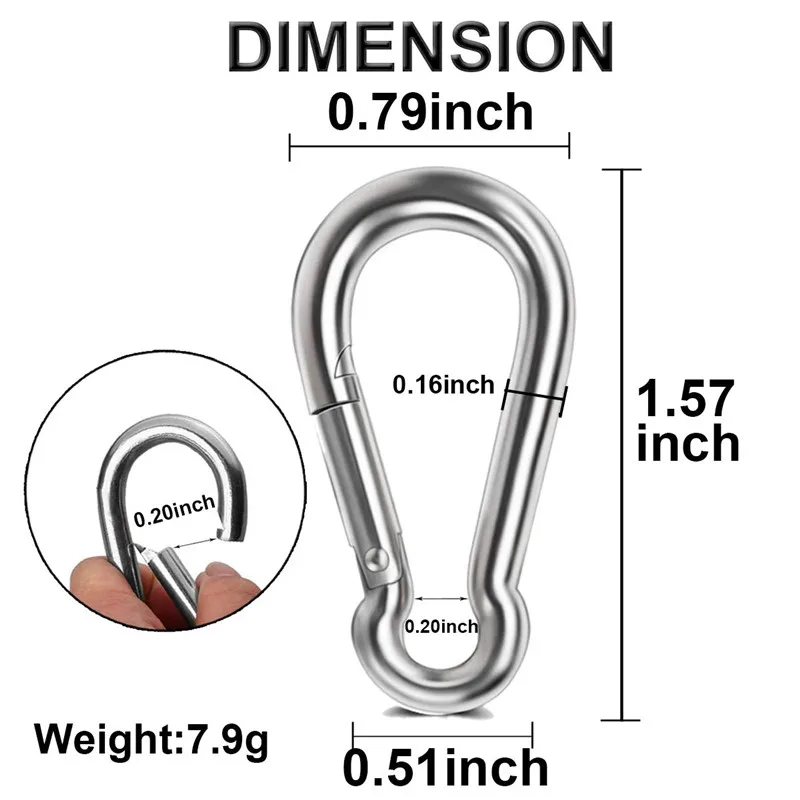 20/30PCS Spring Snap Hook Stainless Steel Carabiner Steel Clips Keychain Heavy Duty Quick Link for Camping Hiking Travel VC