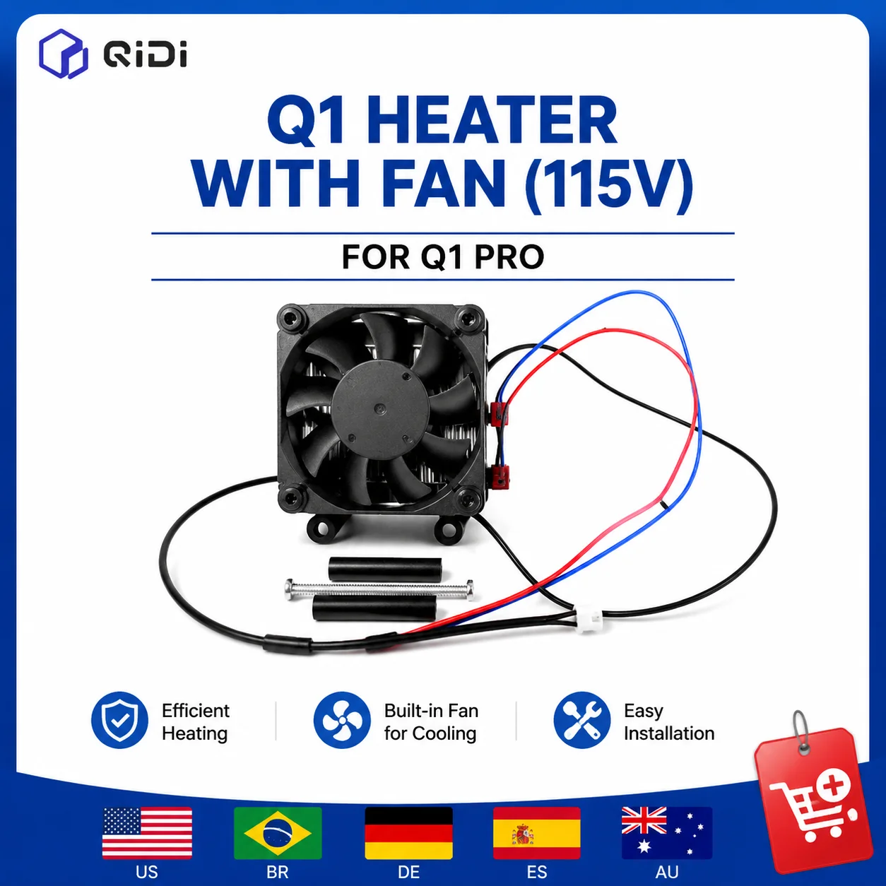 QIDI Q1 Heater with Fan 115V Replacement Heating Module for Q1 3D Printer Original Spare Part Accessories