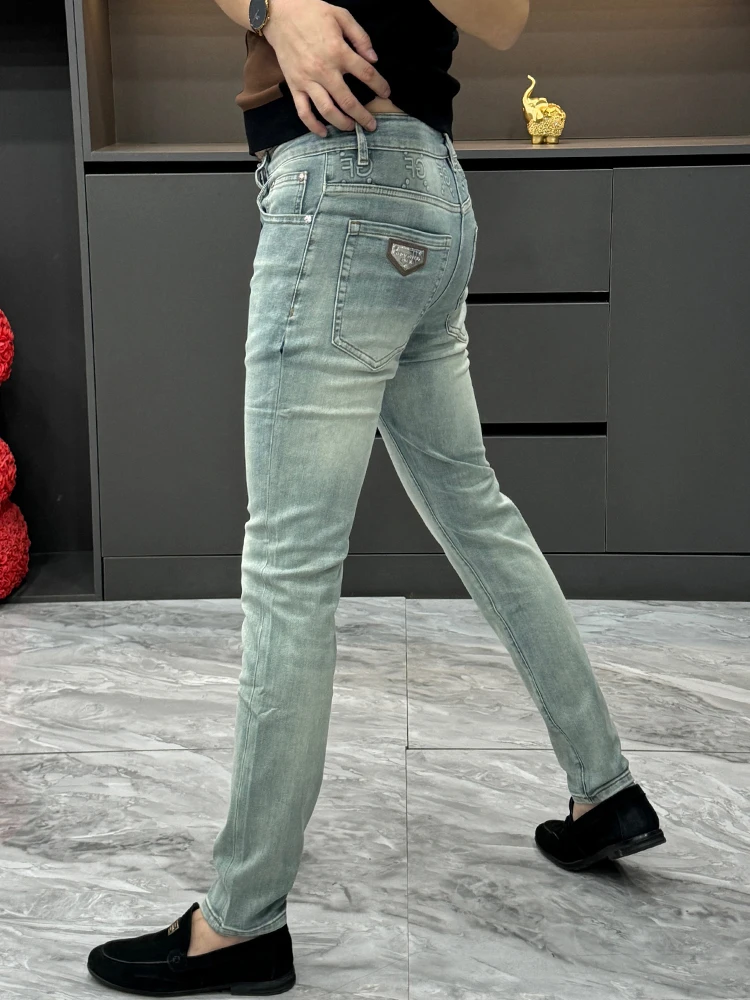 

Slim Fit Men's Jeans Spring 2026 Trendy Brand Embossed Light Color Small Foot Straight Tube High-End Feeling Long Pants