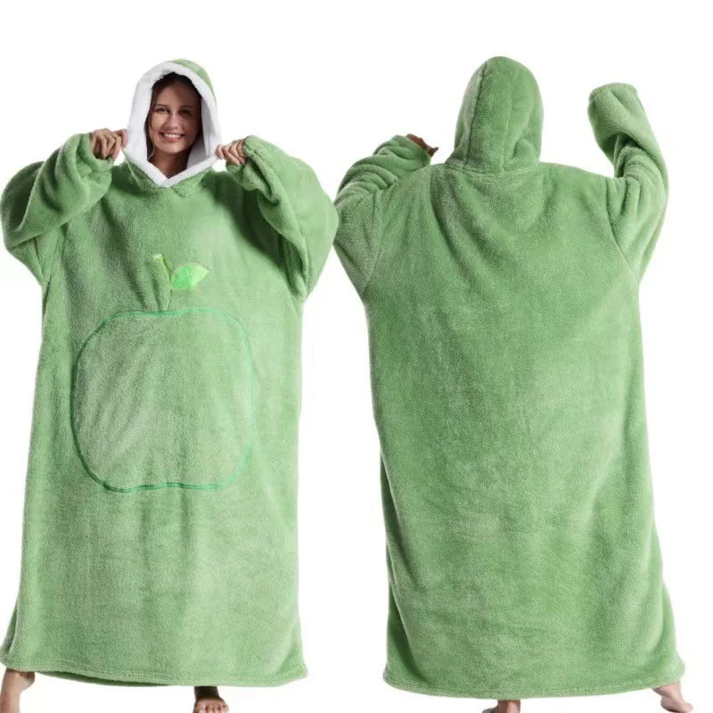 Extra Long Wearable Blankets Winter Flannel Hooded Blanket with Full Sleeves Men Women Cozy Soft Throw Adult TV Blanket