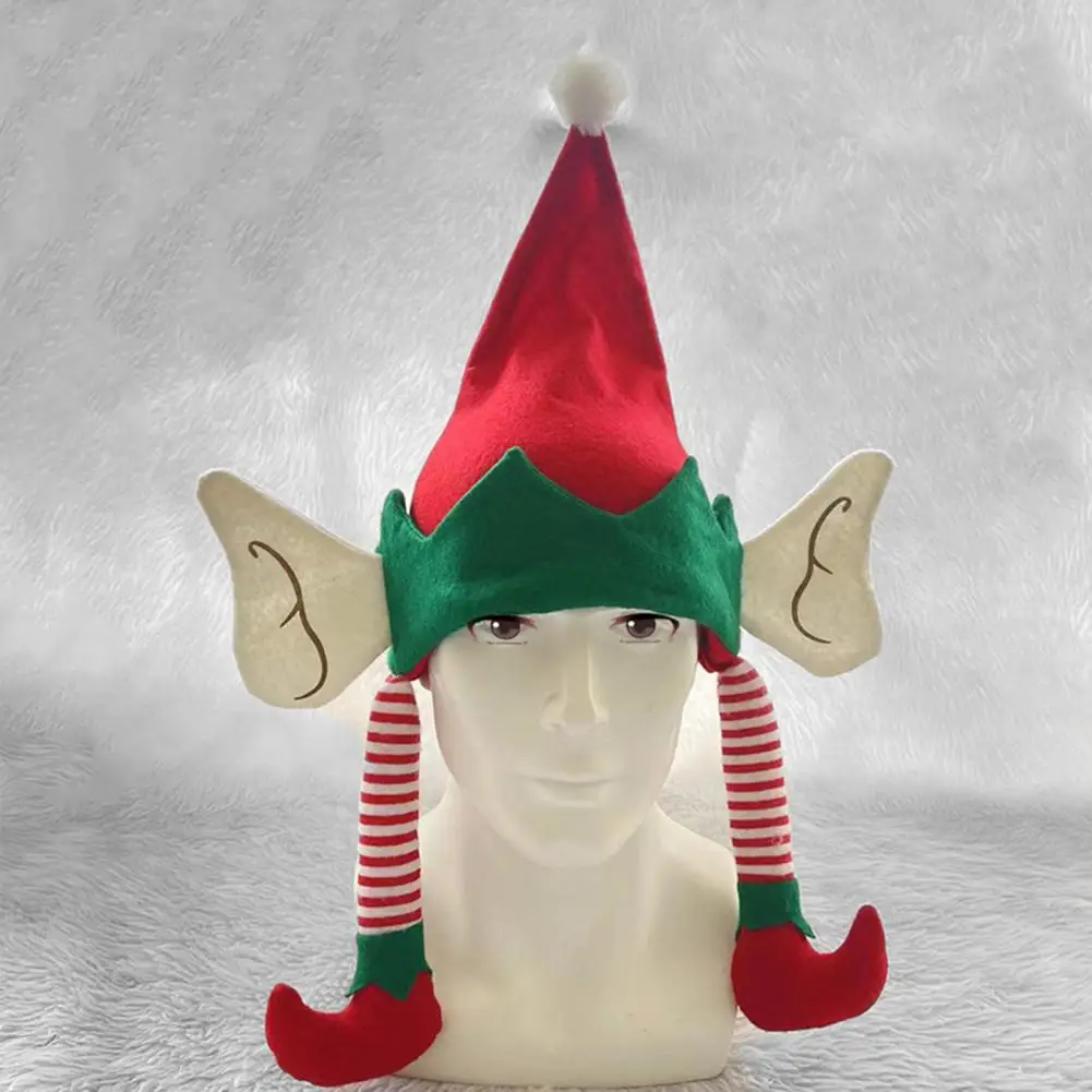 Christmas Adult Elf Cap Cartoon Ears And Legs Headwear Santa Hat Festival Costume Prop Holiday Party Gift For Women Men