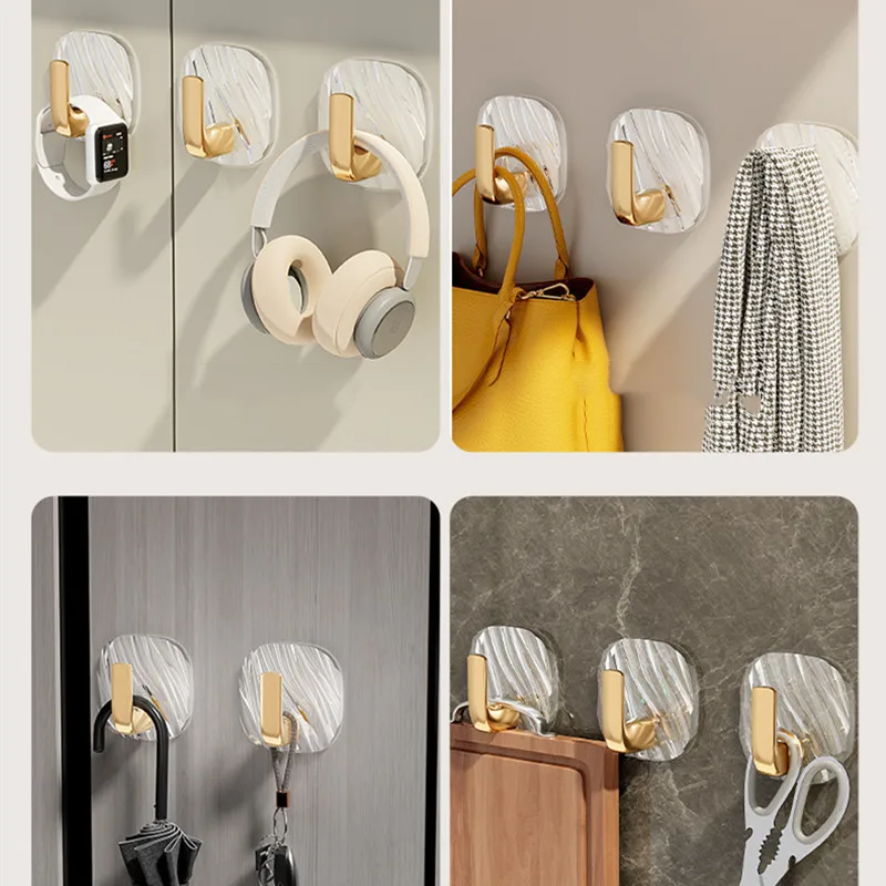 4pcs Luxury Punch-Free Wall Hooks Strong Sticky Coat Hanger Rack for Clothes Towel Bag Key Kitchen & Door Organizer Easy Install