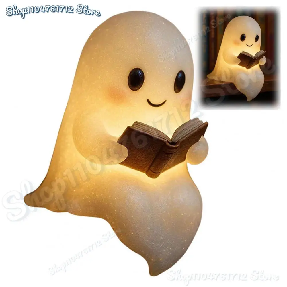 

Cute Ghost Reading Lamp LED Sitting Ghost Reading A Book Night Light For Halloween Bathroom Bedside Decor Призрак Ночного Света