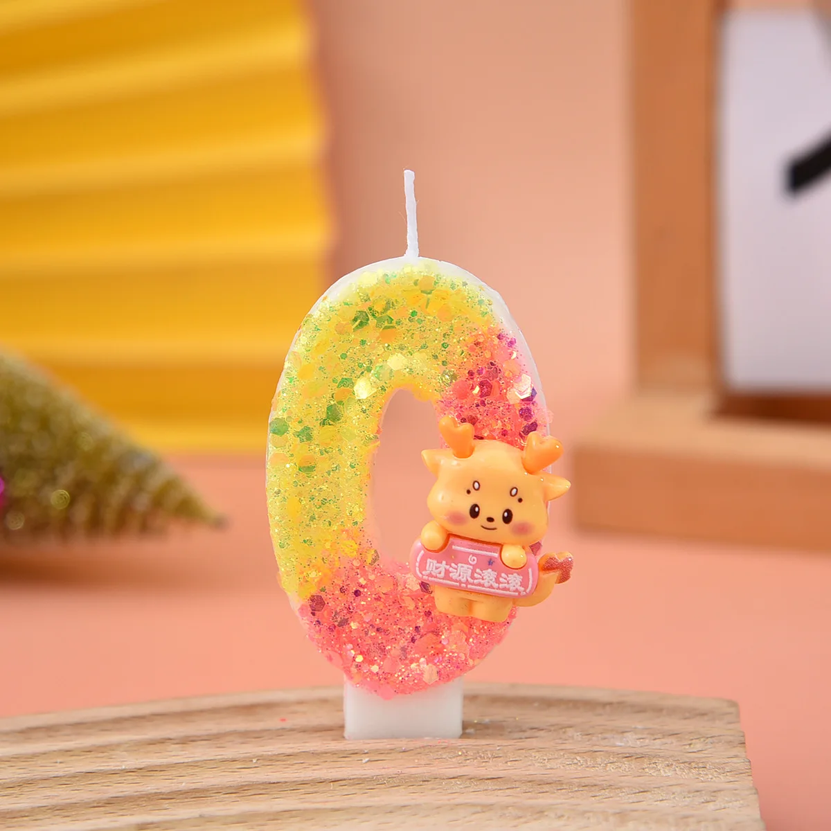 Abundant Wealth Little Dragon Sticker Digital Candle - Yellow and Pink Candle, Party Gift, Birthday and Anniversary Candle