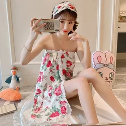 2024 Summer Sexy Lace Wrap Chest Bath Towel Robes For Women Cotton Print Cute Sleepwear Tube Top Bathrobe Nightgowns Night Dress