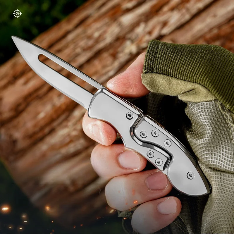 Structural mechanical knife, stainless steel deformation folding knife, all steel outdoor camping portable knife, special-shaped