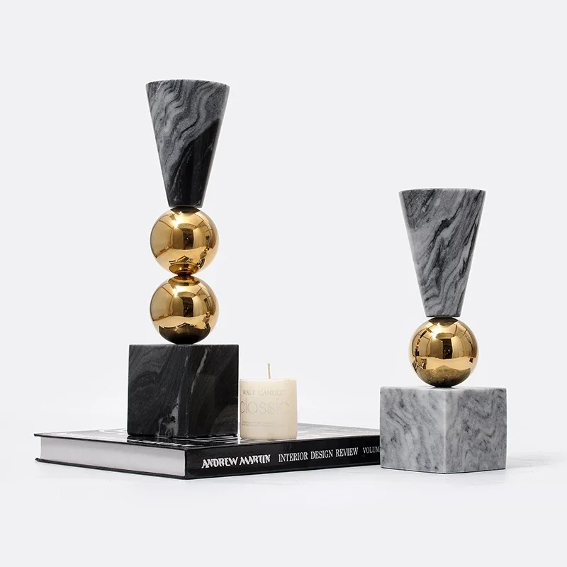 marble candle holder gold globe decor art design candelabra stone candlestick stand holder