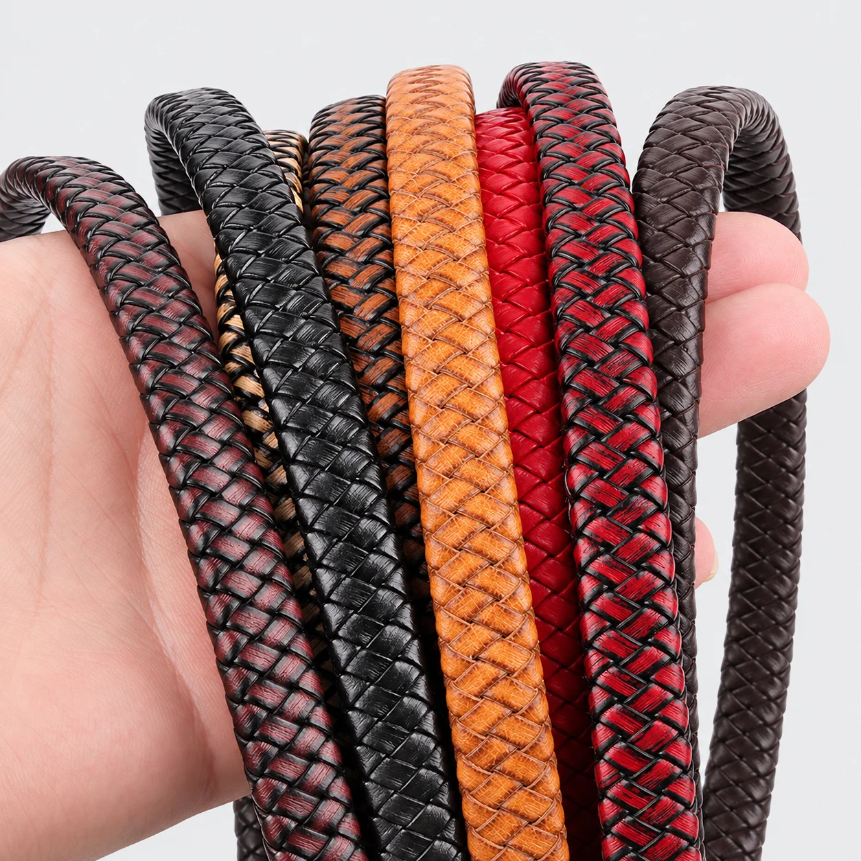 1 metro de cordones de cuero trenzado genuino de color negro, estilo vintage, de 8 mm, 10 mm y 12 mm, cordones de cuero planos para manualidades, pulseras, joyería y accesorios.