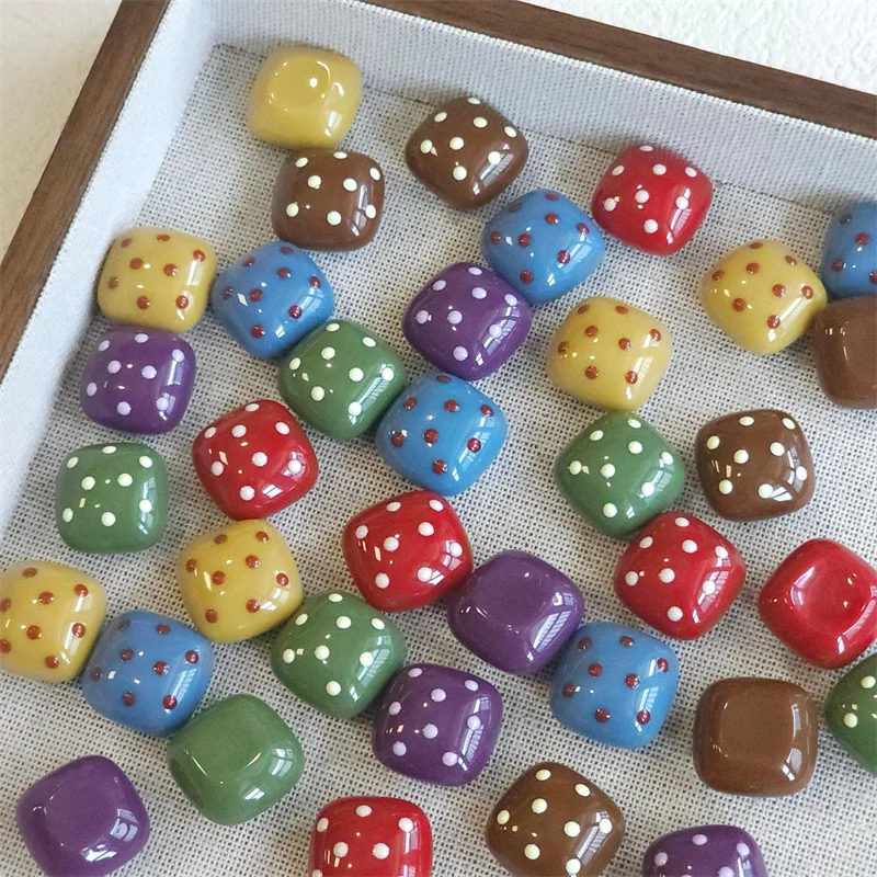 New arrived 50pcs/lot 16mm color dots pattern print geometry square shape resin cabochon diy jewelry garment hair accessory
