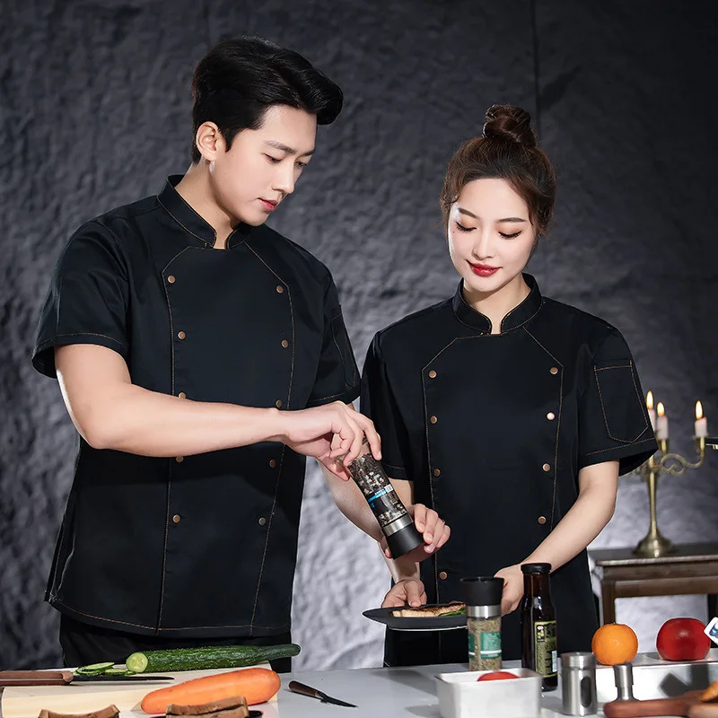 Hotel restaurante cozinha trabalho uniforme manga curta chef jaqueta padaria pastelaria chef verão branco casaco de cozinha