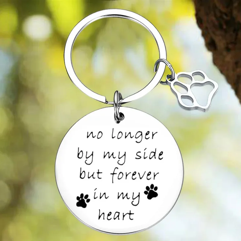 New Pet Memorial Keychain Pendant Pet Remembrance Gifts Dog cat Key Chain No Longer by My Side but Forever in My Heart