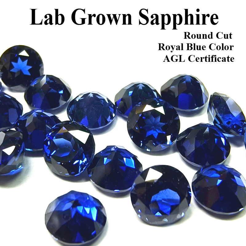 

Lab Grown Sapphire Round Cut Royal Blue Color DIY Jewelry Making Ring Necklace Main Materials Selectable AGL Certificate