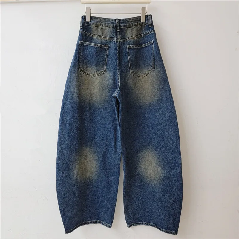 ANJY Spring Autumn New Women Heavy Washed Distressed Ripped Curved Denim Pants Vintage Patchwork Design Loose Niche Jeans A28358