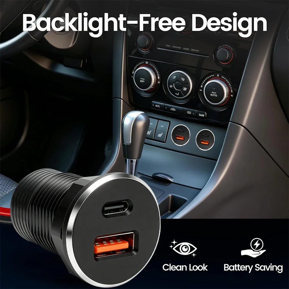 12V/24V Car Charger 30W PD Type-C & 18W QC3.0 Fast Charging Aluminum Power Adapter for Car RV Camper Trailer Truck Boat
