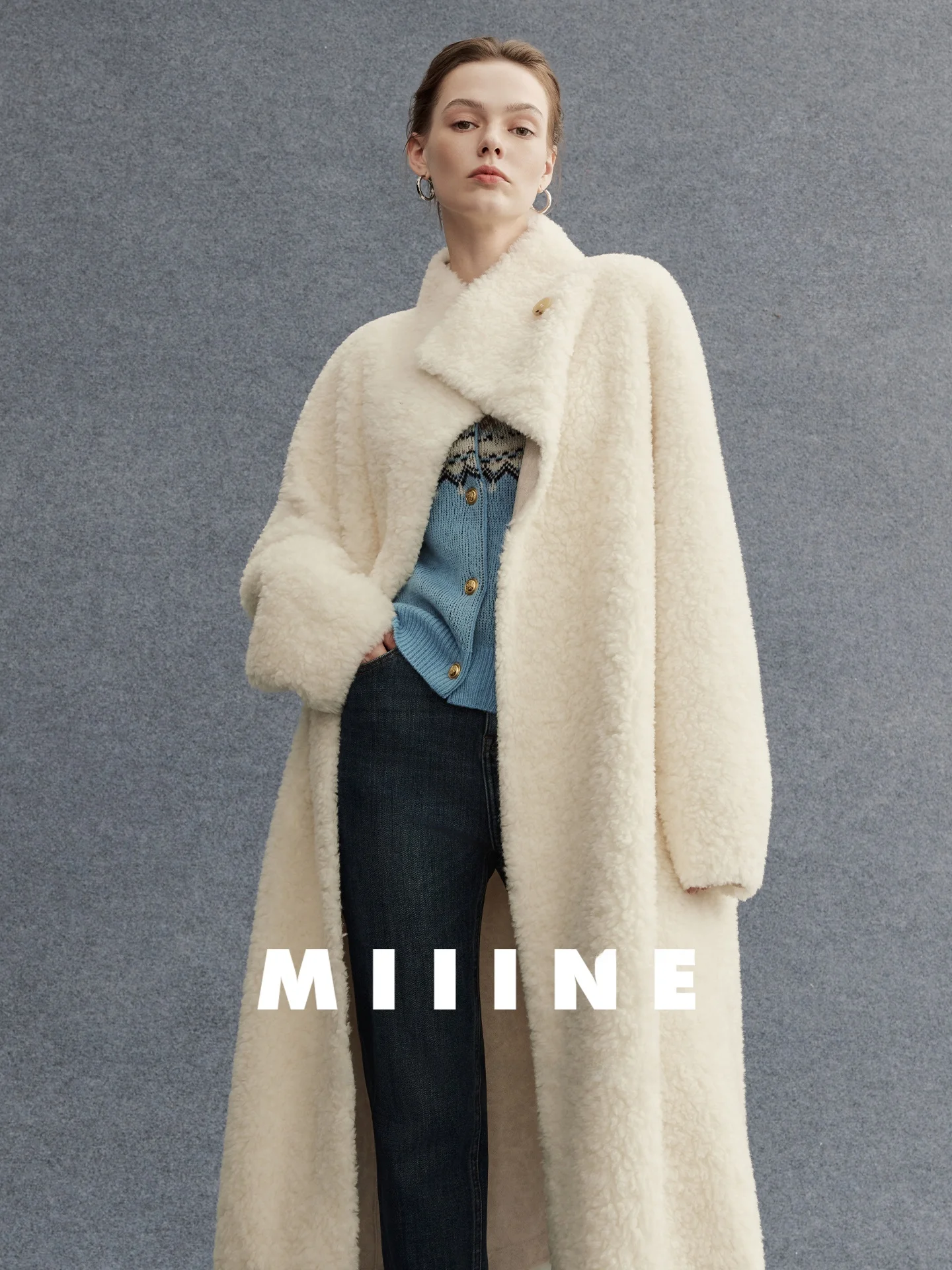 

Miiine Luxury Leather Fur Inteated Long Coat Warmth Woolen Silhouette Autumn Winter Women's Casual Sle Stand Collar Coat