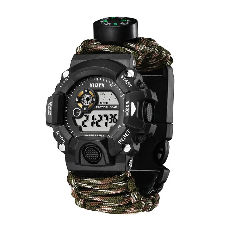 Outdoor Multifunctional Umbrella Rope Waterproof Watch Outdoor Survival Bracelet Sports Watch Strap Sparkstone Whistle Compass