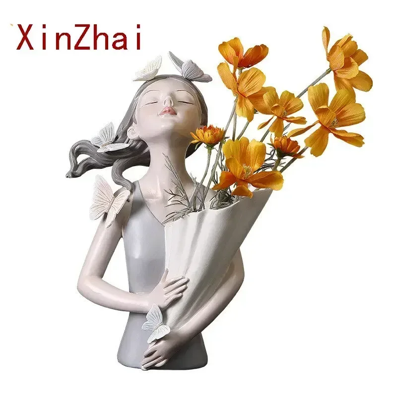 

Vilead Resin Butterfly Girl Vase Statue Handmade Morden Art Figurines Home Decoration Living Room Desk Interior Bedroom Decor