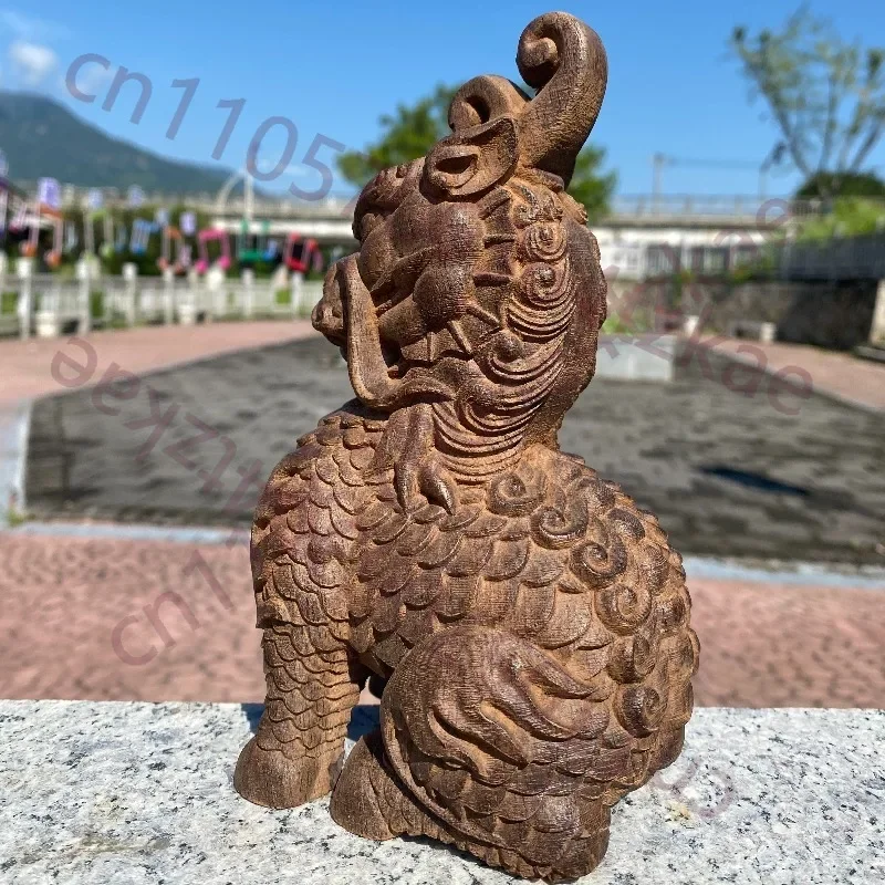 Hand-Carved Agarwood Kirin Statue - 3.9/7.5