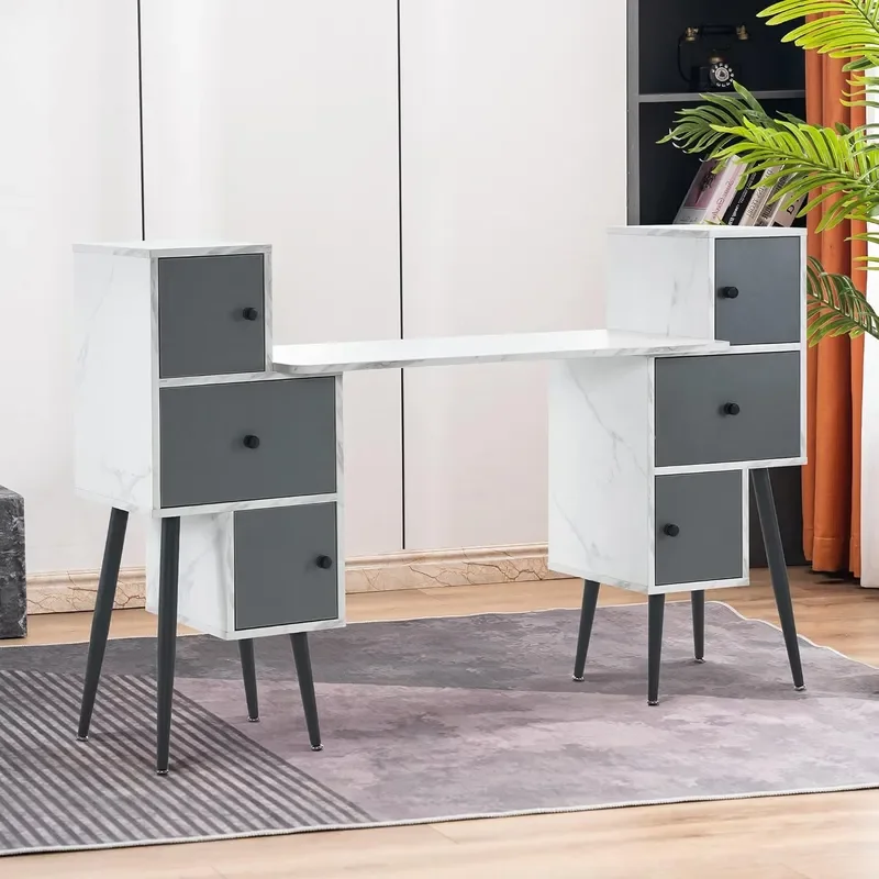 Factory customized white and gray manicure table, multi-drawer large-capacity storage, makeup and manicure dual-purpose