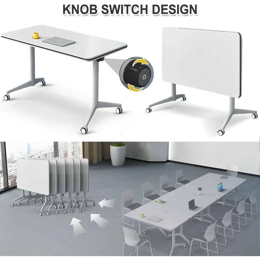 Folding Conference Table Conference Room Table,Flip Top Mobile Training Table,Foldable Meeting Table for Office Training Room