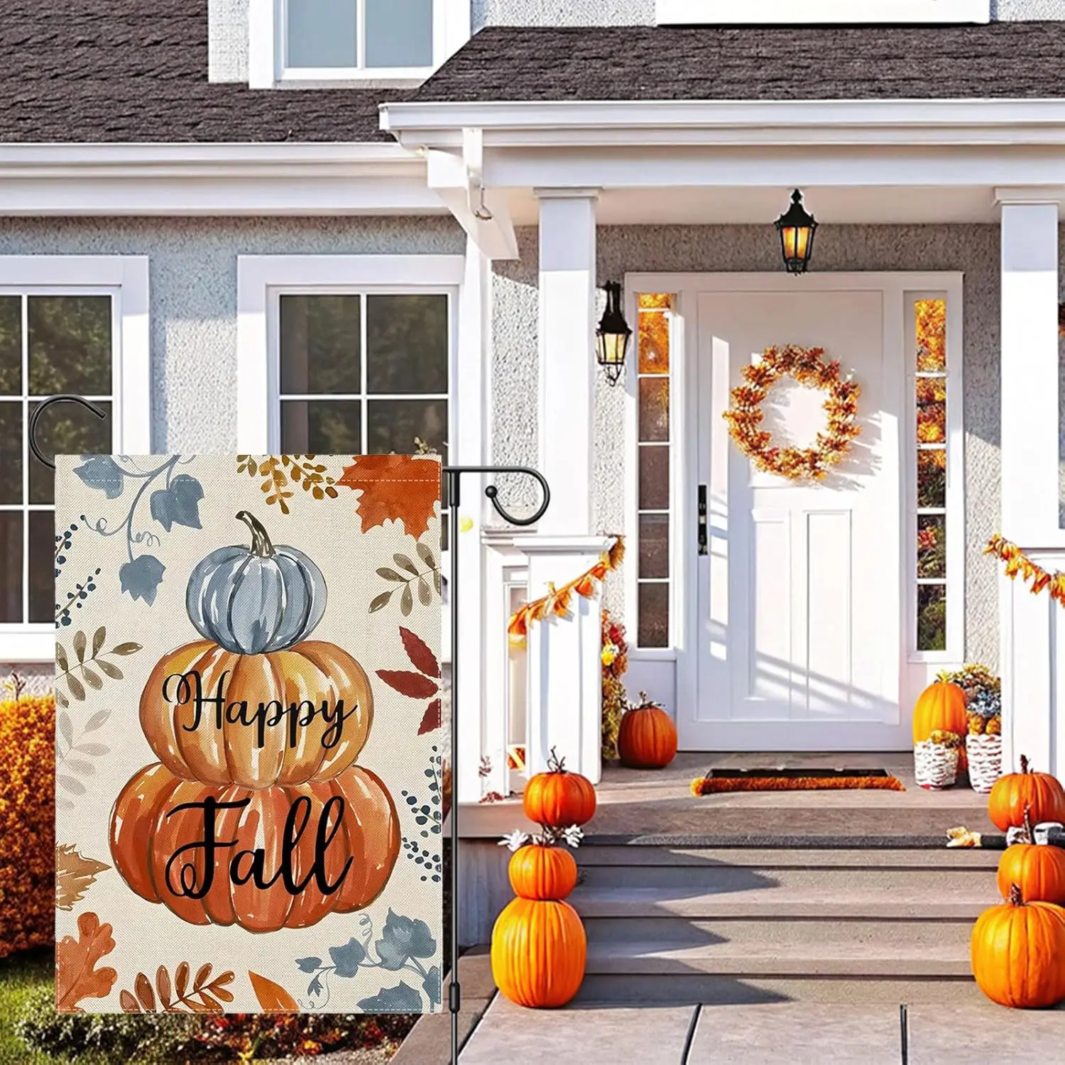 Fall Garden Flag, Watercolor Pumpkins pattern ，Seasonal Decor for Autumn Harvest Farmhouse Holiday Thanksgiving。Fall Garden  yyi
