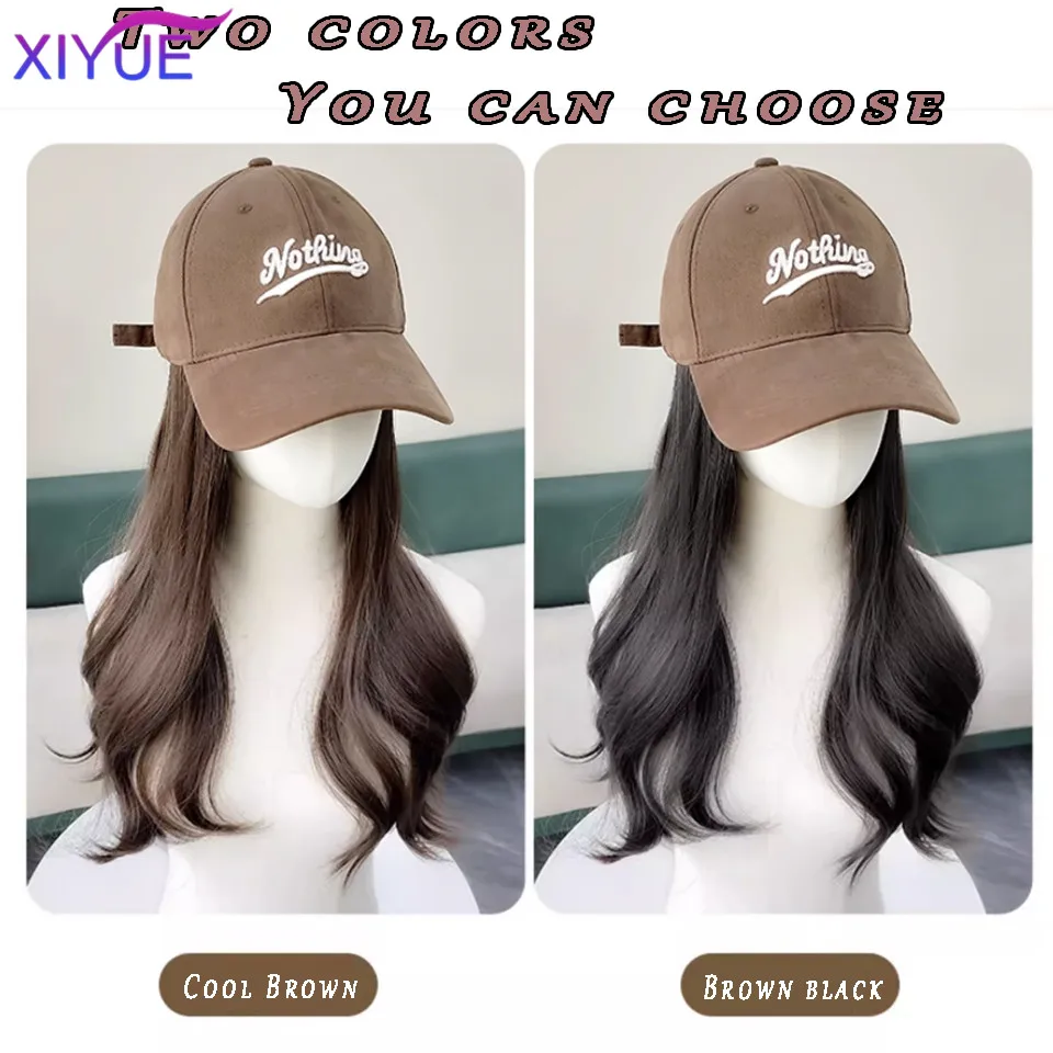 XIYUE  Hat wig female long hair one piece female fashion lazy slightly curly hair baseball cap wig full head cover