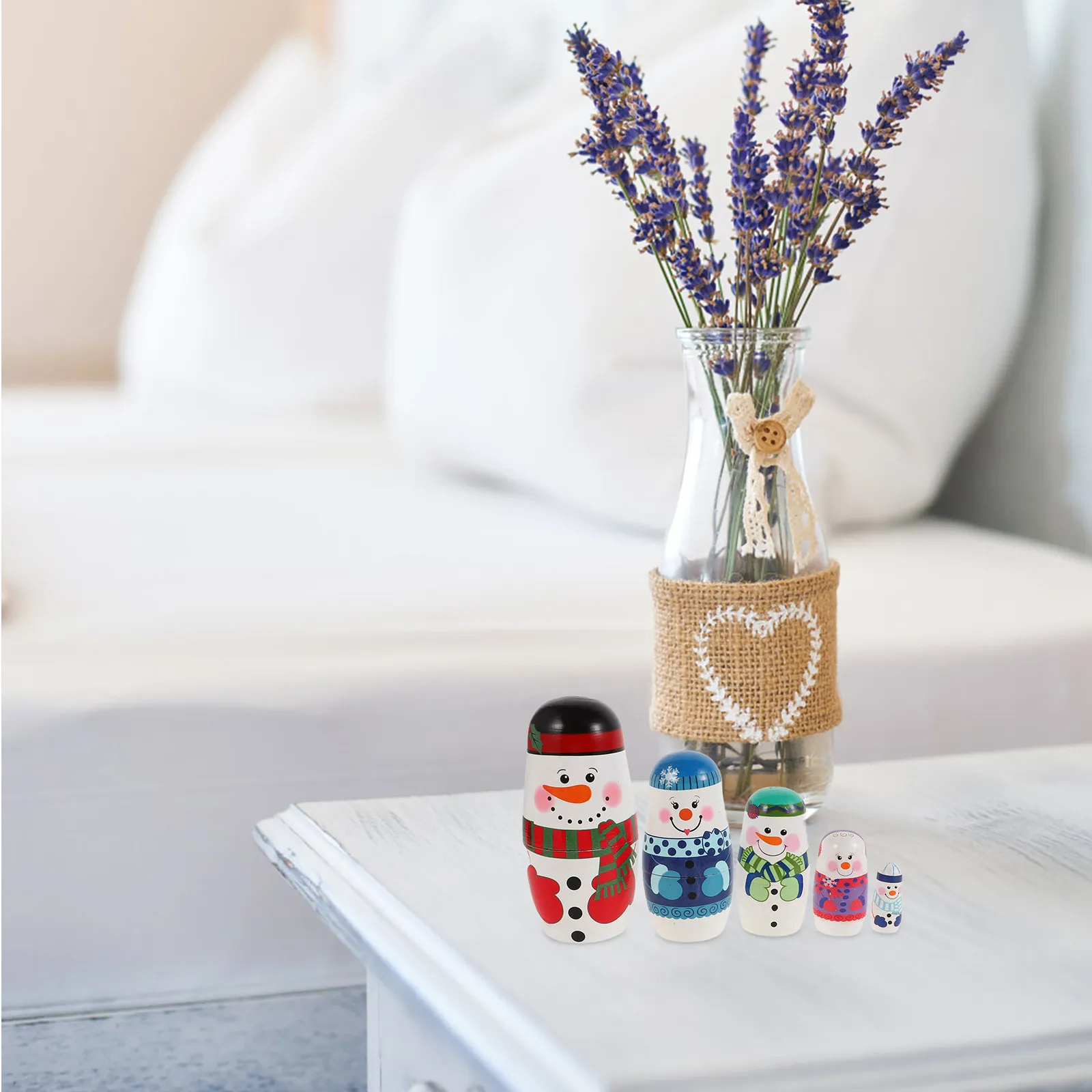 

5 Layers Snowman Russian Nesting Set Wooden Stacking Decoration for Christmas Children Educational Craft Home Holiday Present