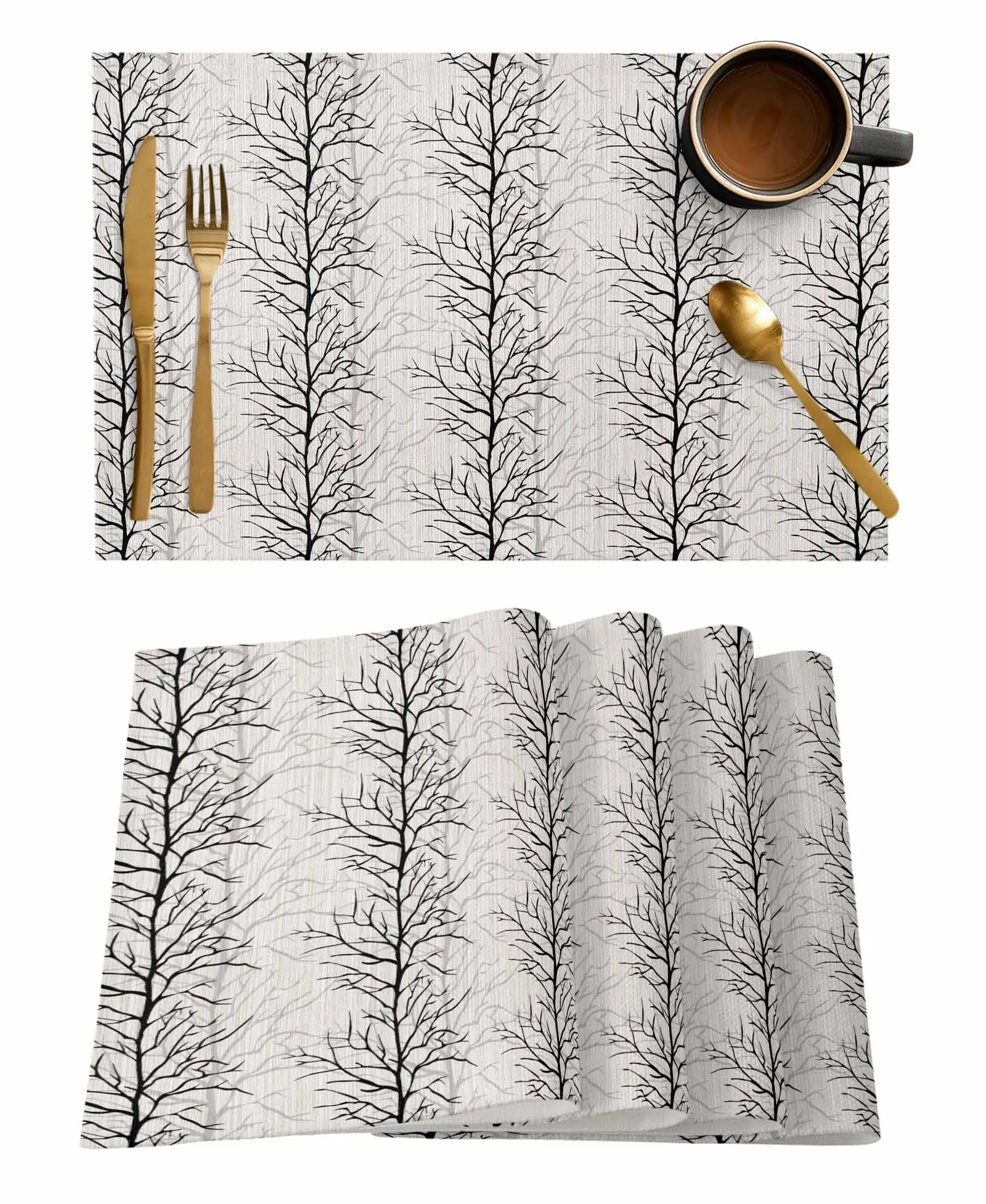 Overlay Of Tree Branch Loop Diagram Coffee Dish Mat Kitchen Placemat Dining Table Rug Dinnerware 4/6pcs Pads