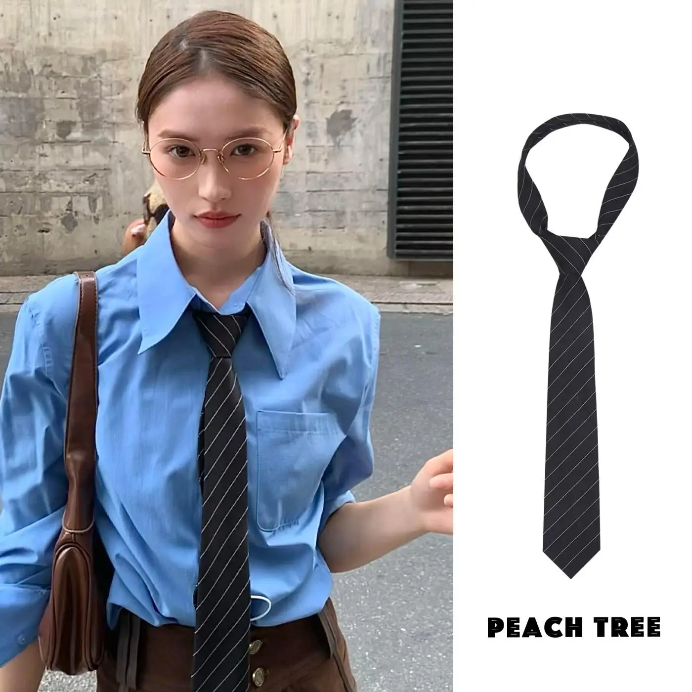 Vintage Handmade Black White Stripes Women's Tie Korean Style Casual Versatile Fashionable Necktie for Meetings