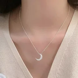 VENTFILLE 925 Sterling Silver Moon Necklace for Women Girl Gift Frosted Design Texture Korean Jewelry Gift Dropshipping