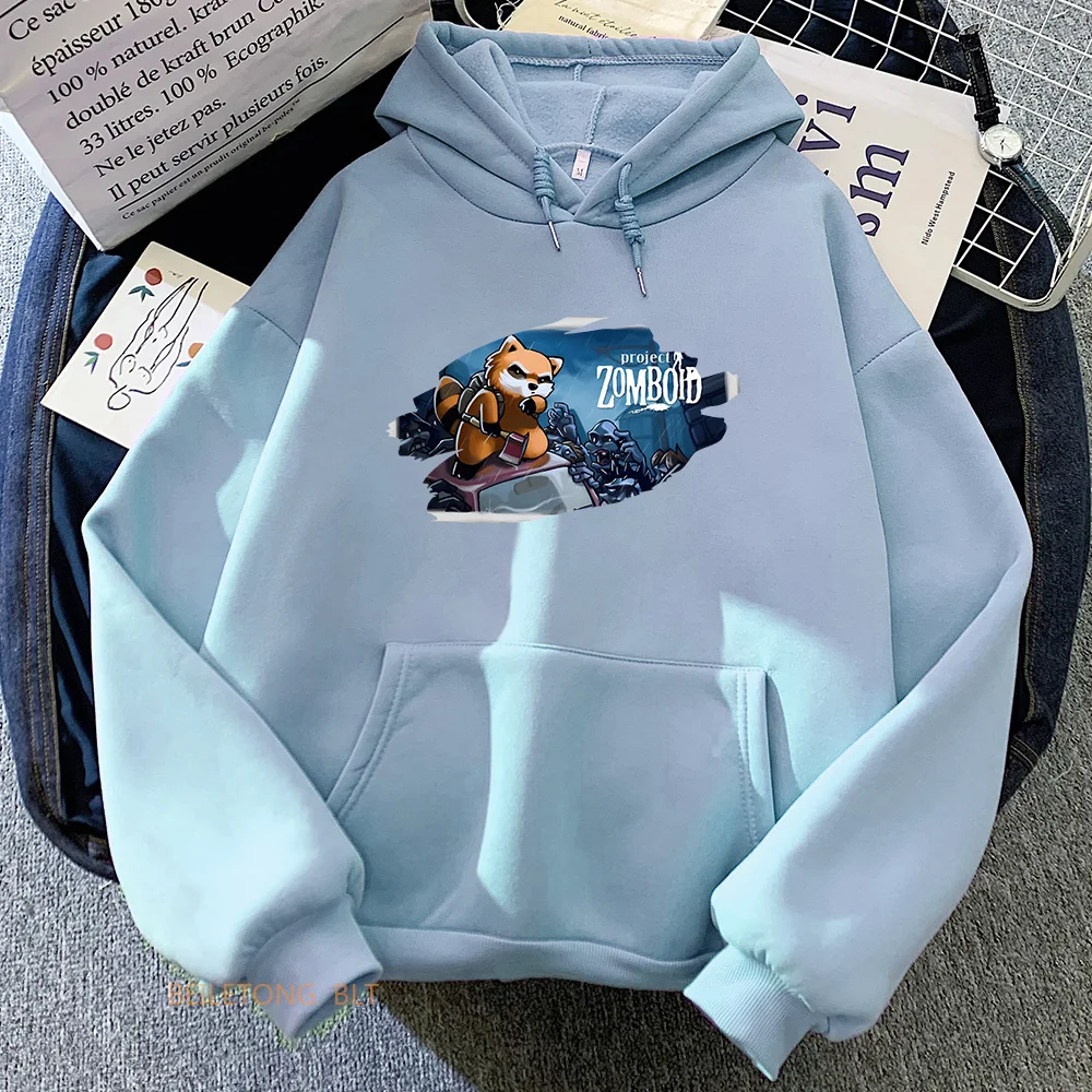 Project Zomboid Spiffo Raccoon Hoodies Casual Streetwear Kawaii Cartoon Graphic Printing Pullovers with Hooded Cute Girls Hoody