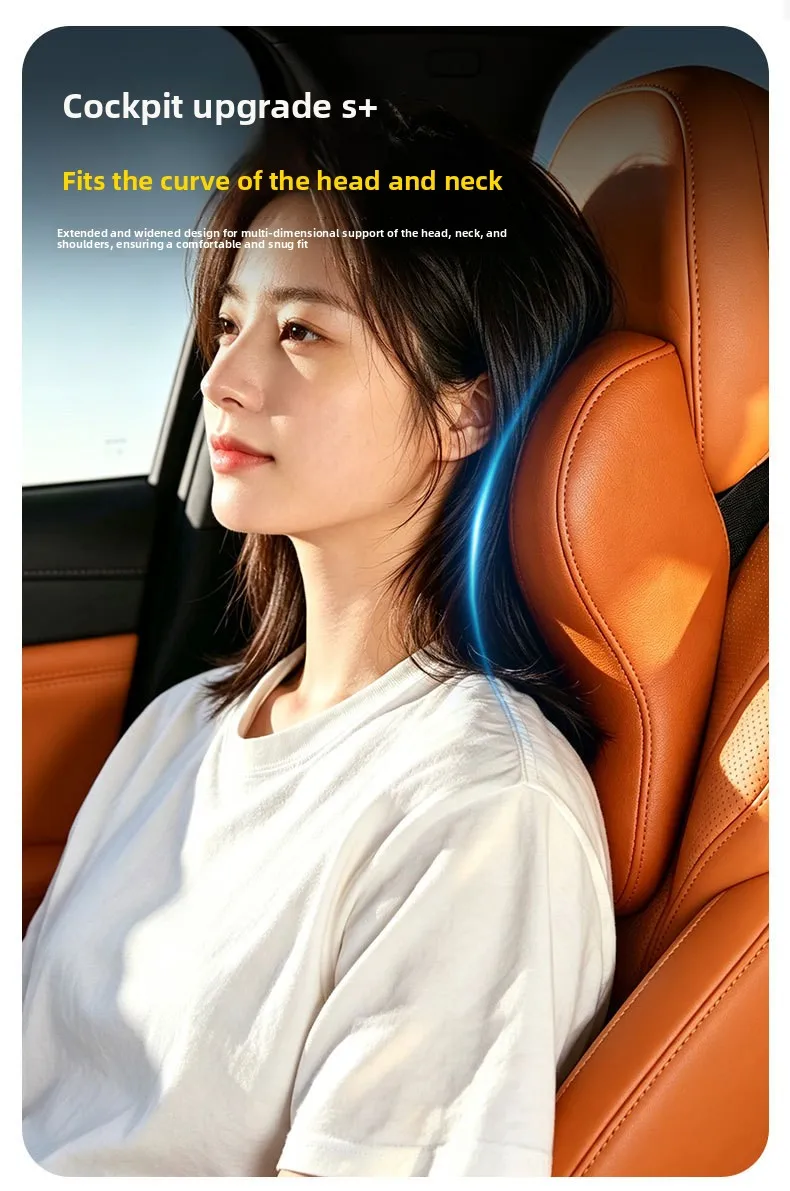Car Headrest Punched Breathable Premium PU Leather Neck Pillow Memory Cotton Car Seat Waist Cushion Pillow