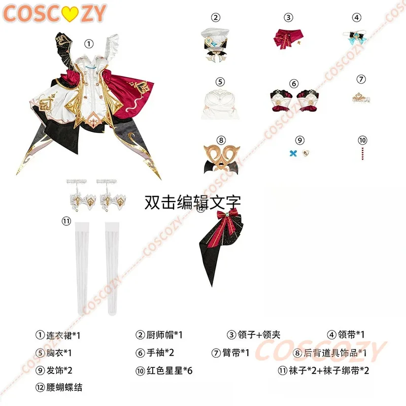 أزياء كوسبلاي جينشين إمباكت اسكوفير التأثيرية فستان شعر مستعار وقبعة الذيل الدعائم أوسيا فونتين أزياء الهالوين الممتازة