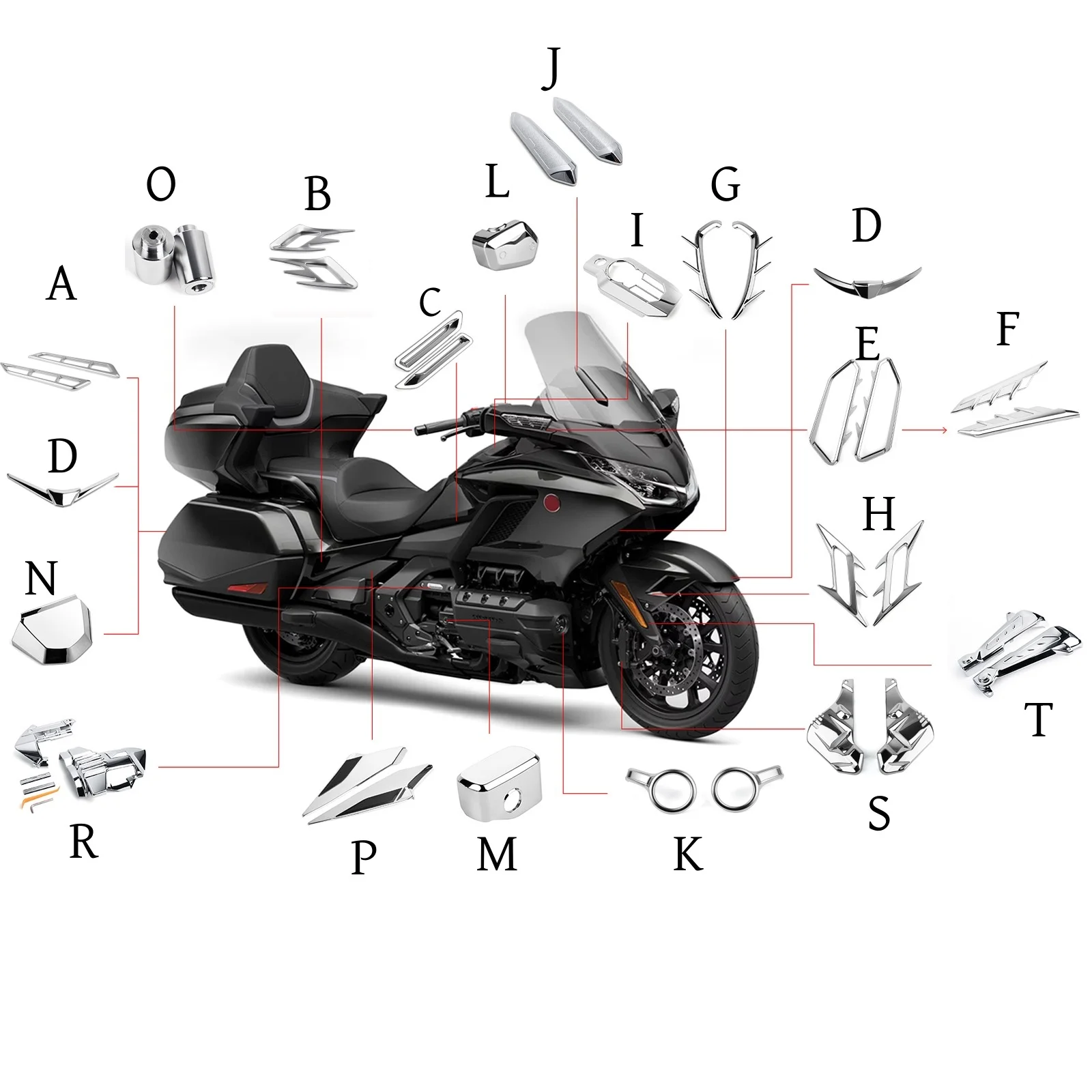 PANICAL Chrom-Dekorationsabdeckung für Honda Goldwing GL1800 2018-2026 Motorrad Vorder- und Heckgehäuse Schutz Zubehör – Detail 1