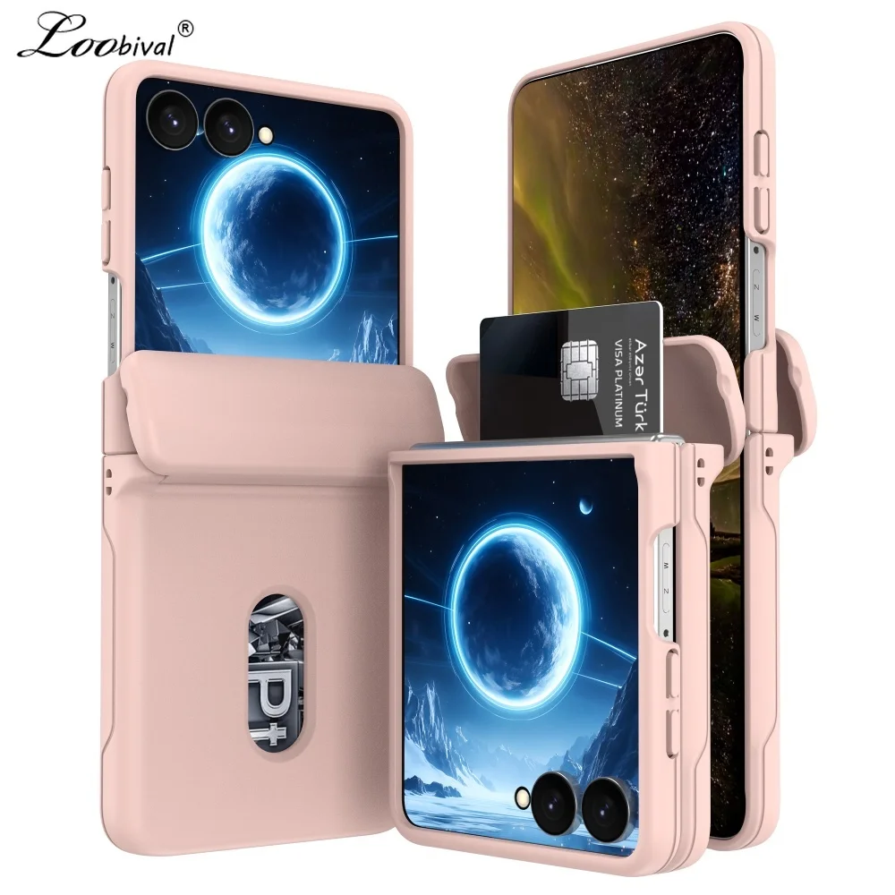 Luxuriöse Kartenhalter-Hülle mit Matt-Finish für Samsung Galaxy Z Flip 8 7 6 ZFlip 5 4 3 Einfarbige Hartschale mit Scharnierschutz und Hautgefühl-Abdeckung