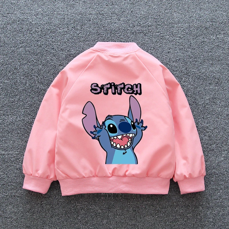 2024 Autumn Baby Girl Stitch Jacket Coat Children Boy Cartoon Lilo and Stitch Zipper Long Sleeve Windproof Kid Outerwear Costume