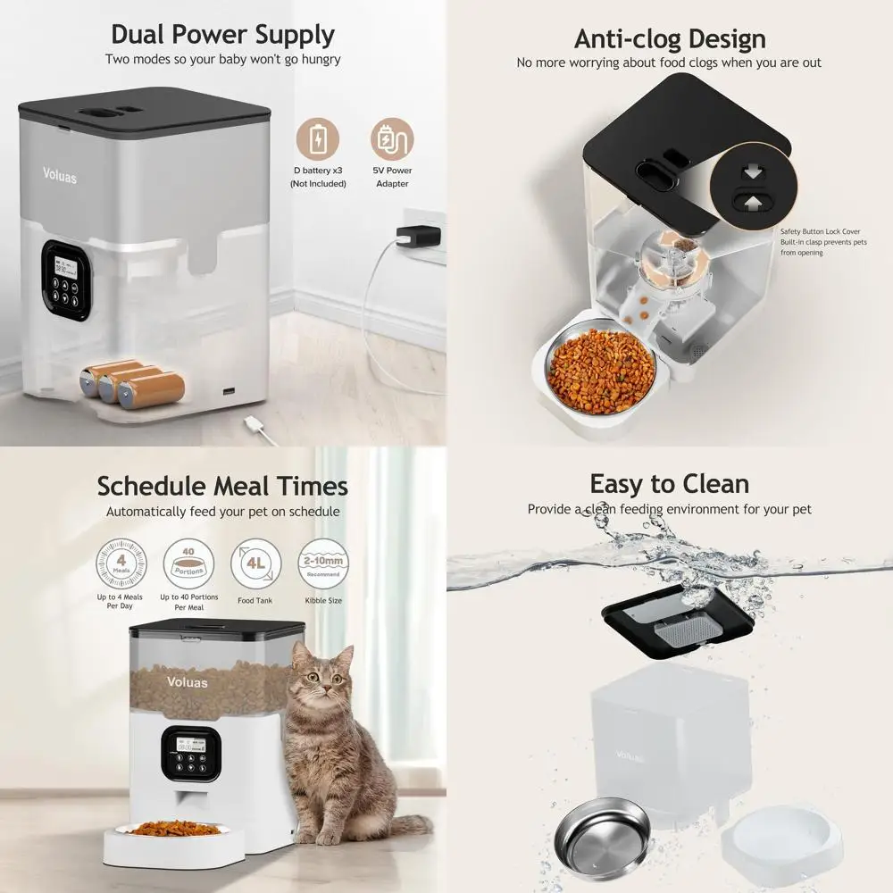 

Programmable Dry Cat Food Dispenser with Timer, Desiccant, 4 Daily Meals, 10s Voice Message