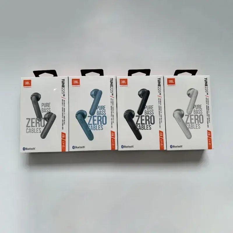 سماعات أذن بلوتوث لاسلكية أصلية JBL Tune 225TWS، سماعات ستيريو مع صوت باس، سماعة رأس T225 TWS مع غطاء مجاني - 2