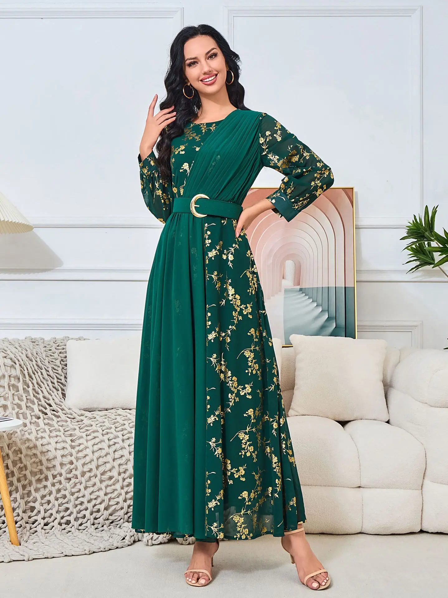 Vestido musulmán estampado de moda para mujer, vestido de noche ligero de lujo, elegante Abayas árabes de Dubái, caftán femenino, ropa islámica de Turquía