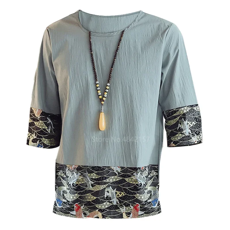 2024 ฤดูร้อนVINTAGEเสื้อผ้าฝ้ายผ้าลินินปลาคาร์พKung Fu Hanfuเสื้อผ้าจีนแบบดั้งเดิมสําหรับชายเสื้อMN3