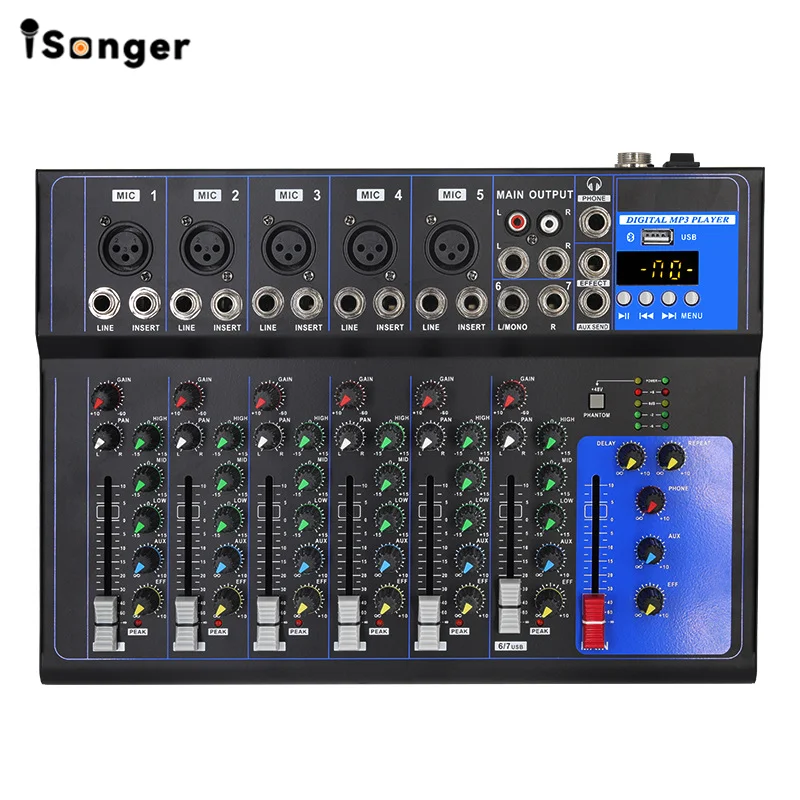 

iSonger F7 Professional Audio Sound Mixer 7 Channel Audio Mixer Console mezclador dj