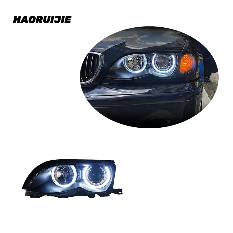 

E46 Angel Eye Headlight for 01-04 BMW 3 Series E46 Headlight Assembly Refit LED Laser Lens Daily Running Light Bmw E46 Angel Eye