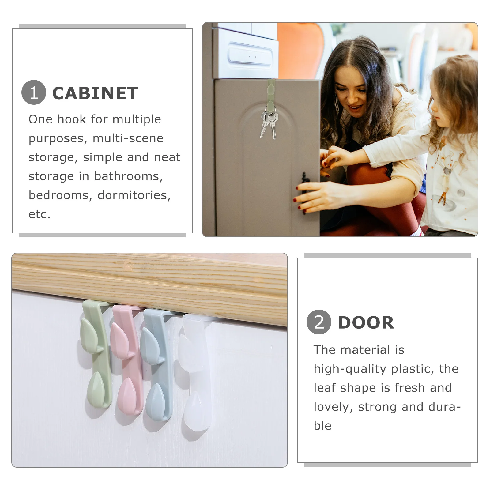 

10Pcs Punch-Free Plastic Door Back Hooks Cabinet Rack Organizer Hanging for Clothes Towels Bags Storage Plastic Door Back Hook