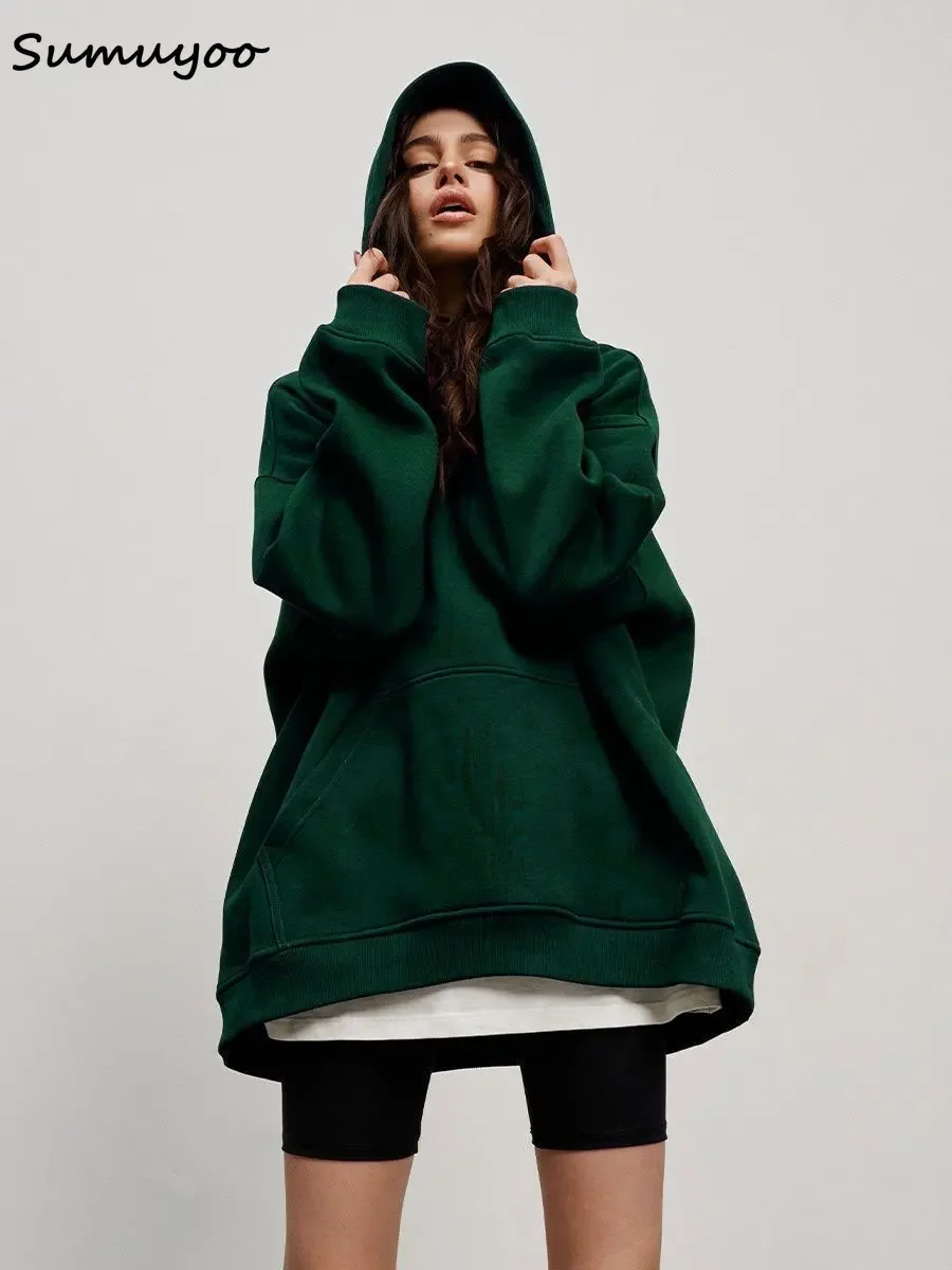 Sumuyoo Oversized Hoodies & Sweatshirts for Women Autumn Winter Thick Warm Fleece Sweatshirts Girls Streetwear Loose Pullovers