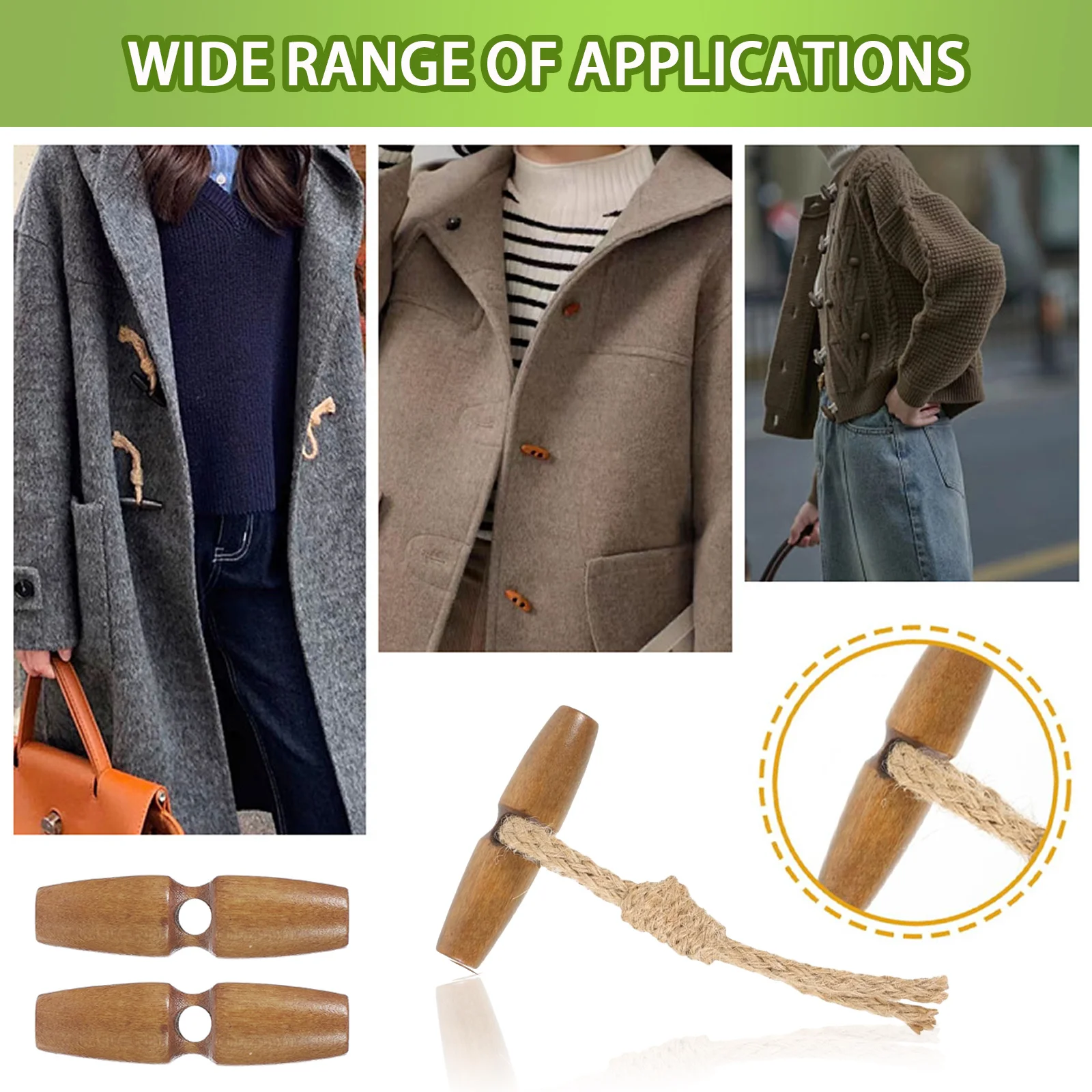 10 قطعة أزرار تبديل الخشب الطبيعي للمعاطف والسترات ، أزرار خياطة كلاسيكية بإبزيم بفتحة كبيرة ، إكسسوارات الملابس اليدوية