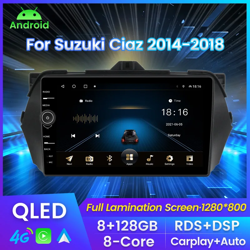 

QLED Screen with knobs Car Radio For Suzuki Ciaz 2014-2018 Multimedia Player Navigation GPS For Carplay Android auto DRS No 2din