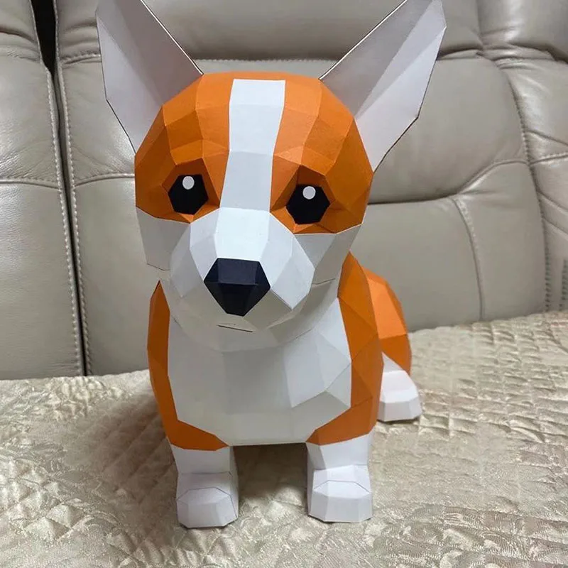 44cm Corgi Paper Model Home Decor Room Ornament Desk Decoration Pet Dog Animal Papercraft 3D DIY Creative Puzzles Toys Sculpture