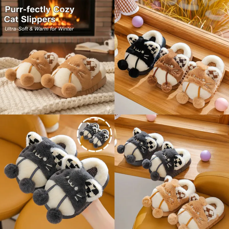 

Тапочки с котом в стиле аниме, хлопковая обувь в стиле Лолита JK, хлопковая обувь, осень-зима, теплая толстая мягкая подошва с милым котом, противоскользящая хлопковая обувь унисекс