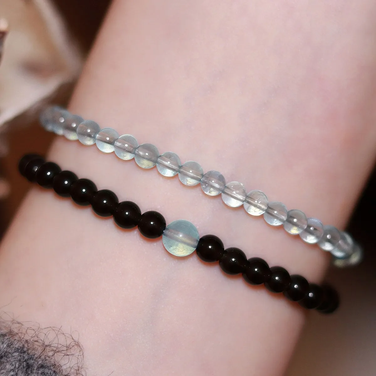 Natural Crystal Obsidian Aquamarine Bracelets Dainty Double Layer Stackable Bracelets Gifts